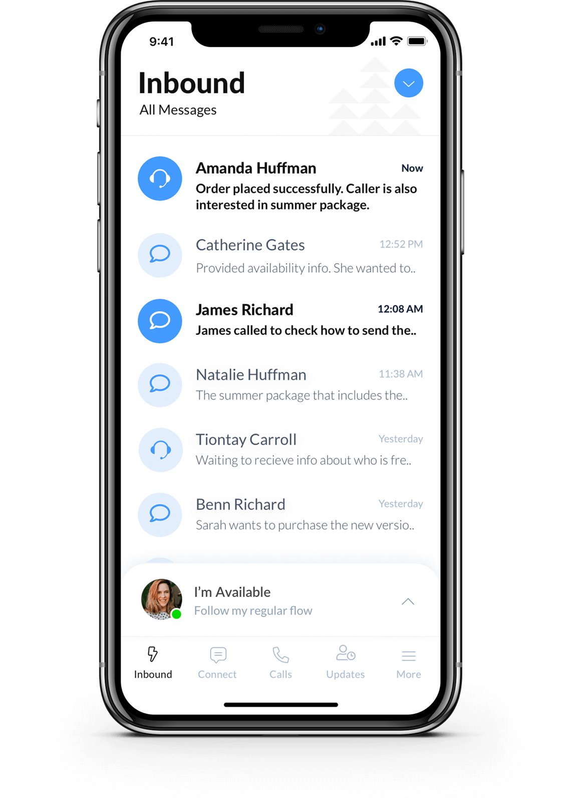 A mobile screen showing latest chats on AnswerForce app