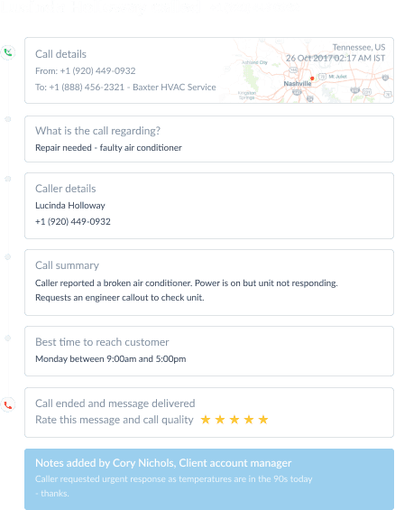 an example of a call summary